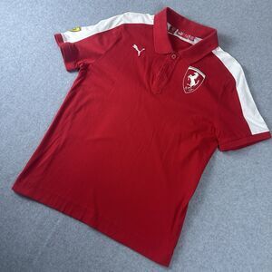 PUMA Scuderia Ferrari Red White Men's M Polo Shirt Regular Fit Breathable Cotton